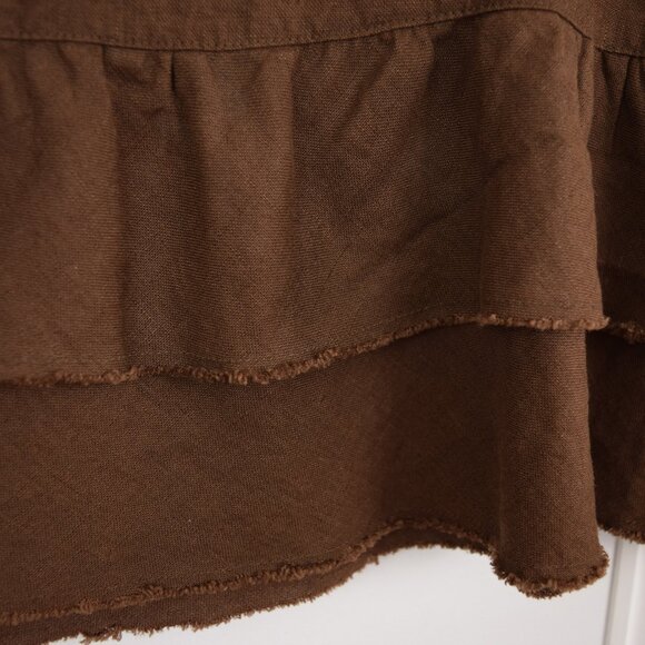 Old Navy Linen Skirt Women 12 Brown Midi Tier Ruffle Hemline Drawstring Waist - Picture 3 of 6